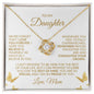 To My Daughter | Love Mom | White Background w/Gold Butterflies | Love Knot Necklace