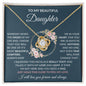 To My Beautiful Daughter | Blue Background | Pink Font | Love Knot Necklace