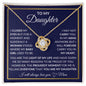 To My Daughter | Navy Background/Gold Box | Love Mom | Love Knot Necklace