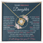 To My Precious Daughter | Pink Flowers/Blue Background | Love Mom | Love Knot Necklace