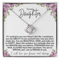 To My Daughter | Purple Flowers/Black Lettering | Love Knot Necklace