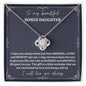 To My Beautiful Bonus Daughter | Grey Background w/Border | Love Knot Necklace