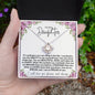 To My Daughter | Purple Flowers/Black Lettering | Love Knot Necklace