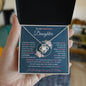 To My Precious Daughter | Pink Flowers/Blue Background | Love Mom | Love Knot Necklace