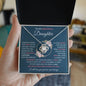 To My Beautiful Daughter | Pink Flowers/Blue Background | I Will Love You | Love Knot Necklace