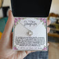 To My Daughter | Purple Flowers/Black Lettering | Love Knot Necklace
