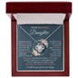 To My Beautiful Daughter | Pink Flowers/Blue Background | I Will Love You | Love Knot Necklace
