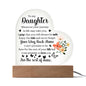 To My Daughter | Acrylic Heart | Plaque or Night Light | Black Lettering | Flower 2