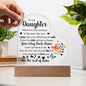 To My Daughter | Acrylic Heart | Plaque or Night Light | Black Lettering | Flower 2
