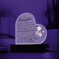 To My Daughter | Acrylic Heart | Plaque or Night Light | Black Lettering | Flower 2