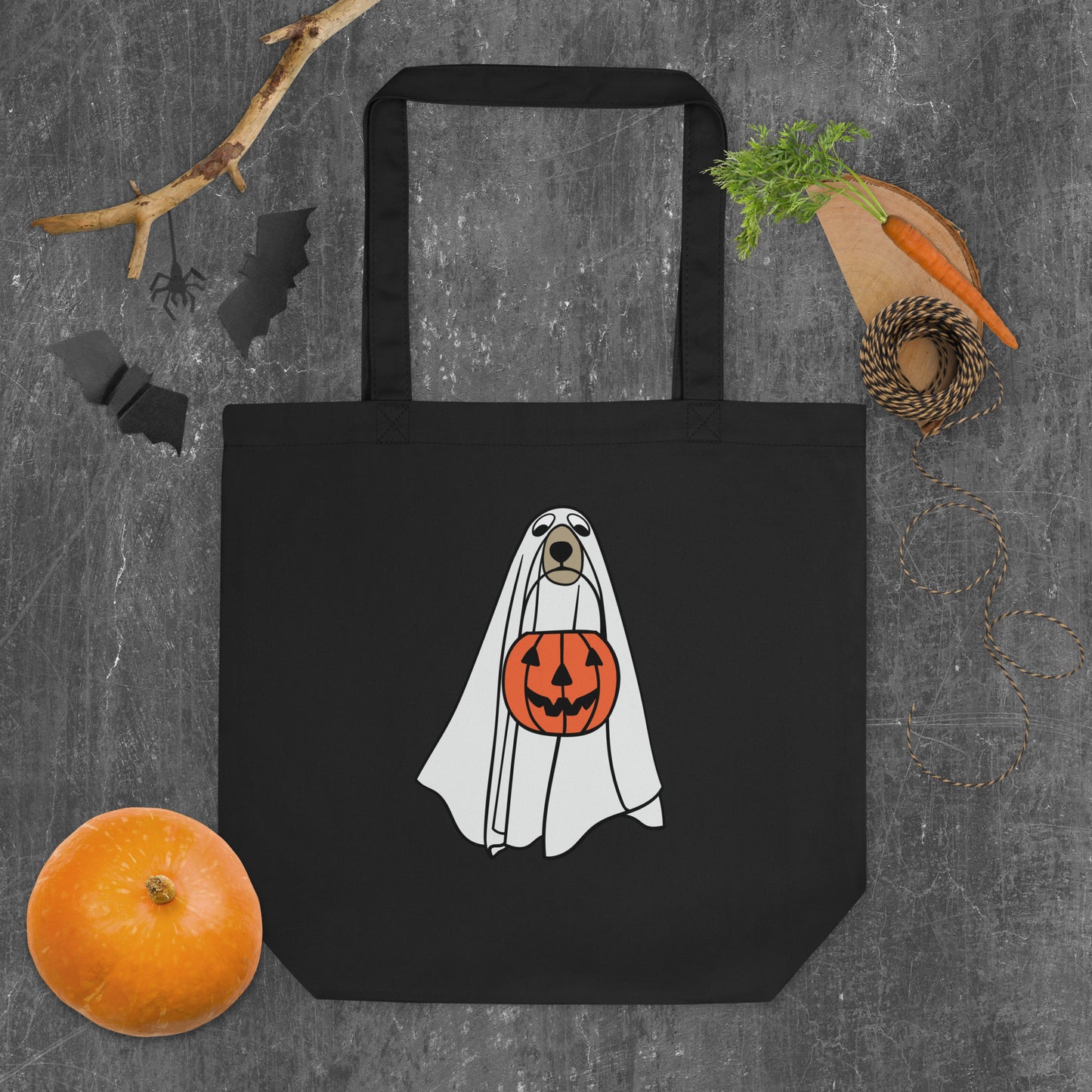 Single Spooky Dog with Pumpkin | Eco Tote Bag