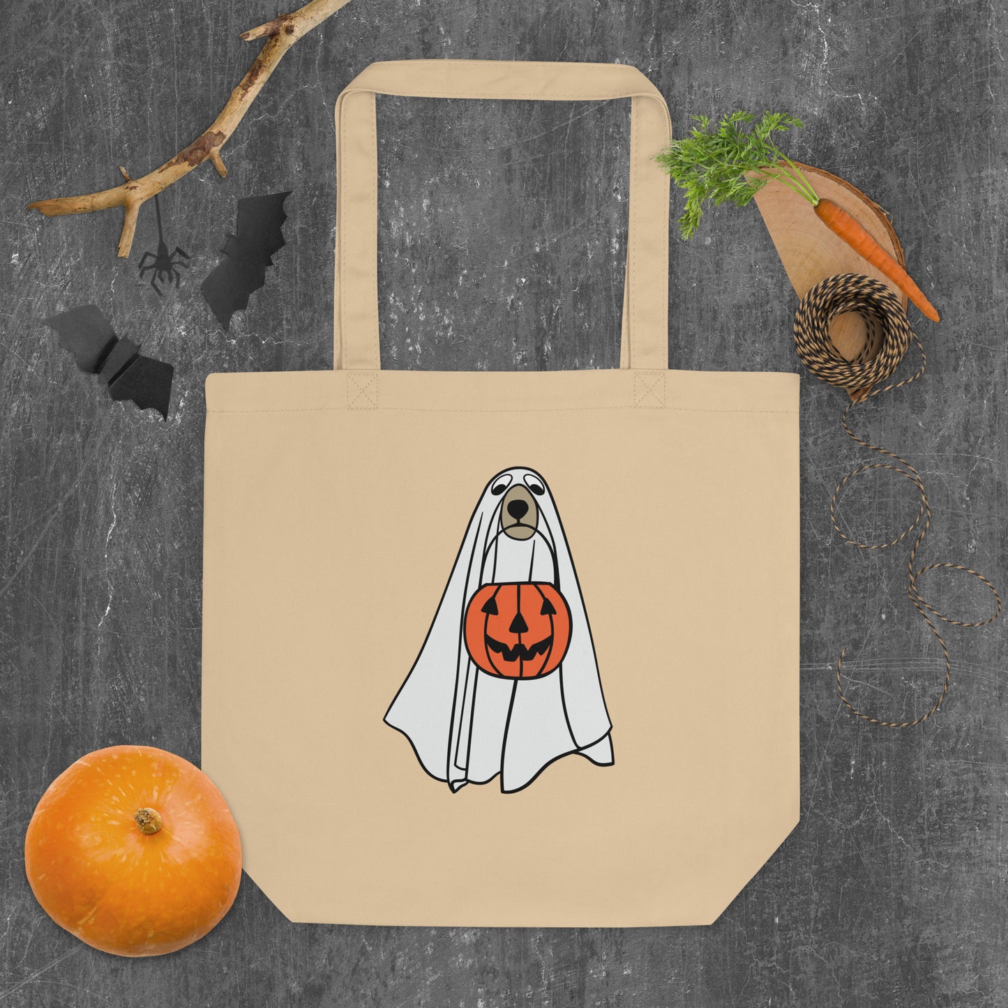 Single Spooky Dog with Pumpkin | Eco Tote Bag