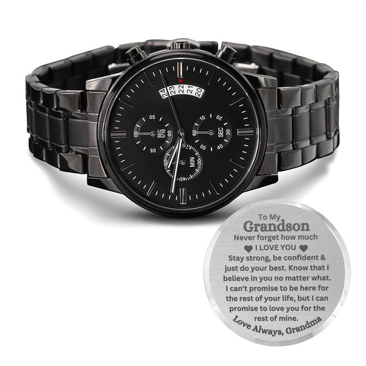 To My Grandson | Love Grandma | Black Chronograph Watch