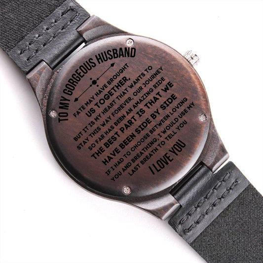 To My Gorgeous Husband | I LOVE YOU | Engraved Wooden Watch