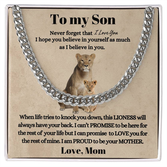 To My Son | Lioness | Love Mom | Lower Case | Cuban Chain Link