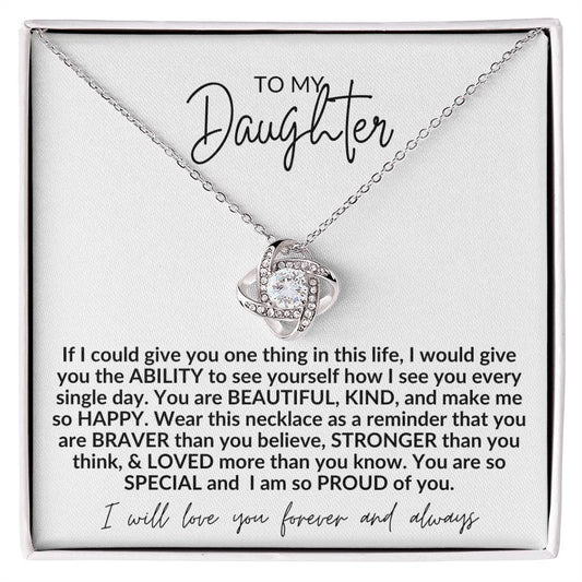 To My Daughter | White Background/Black Letters | Love Knot Necklace