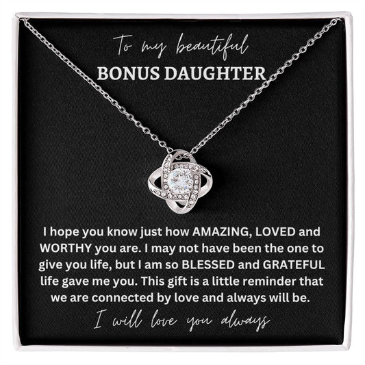 To My Beautiful Bonus Daughter | Black Background | Love Knot Necklace