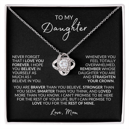 To My Daughter | Love Mom | Black Background | Love Knot Necklace