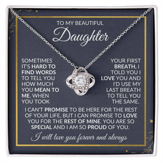 To My Beautiful Daughter | Hard To Find Words | Love Knot Necklace