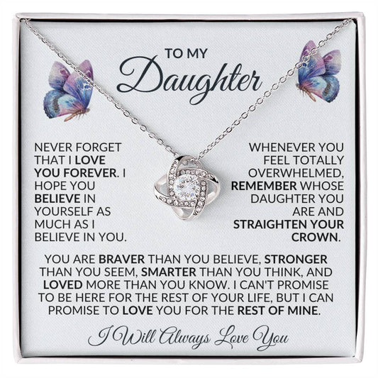 To My Daughter | Purple & Blue Butterfly | Love Knot Necklace