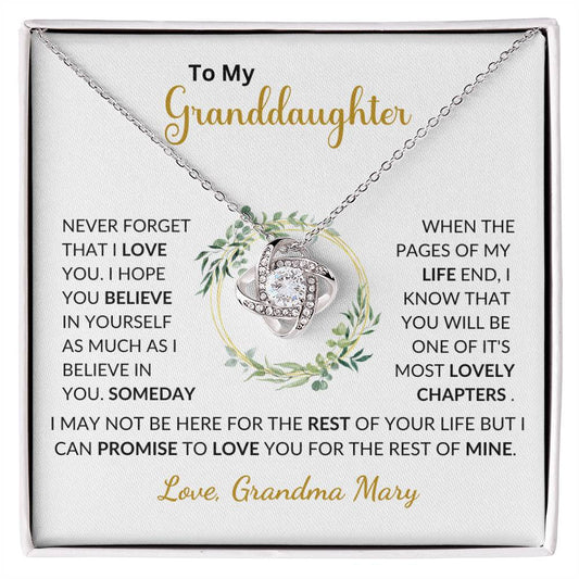 To My Granddaughter | Customizable From Grandma/Mimi/Nana, etc | Green/Gold | Love Knot Necklace