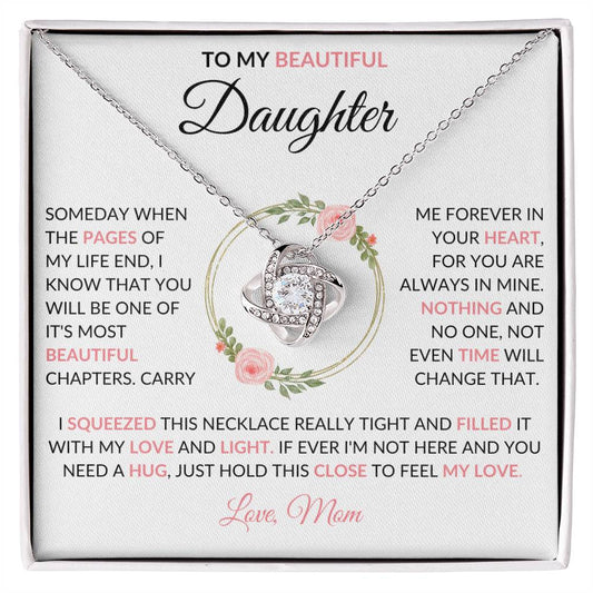 To My Beautiful Daughter | Pink Flowers | Love Mom | Love Knot Necklace