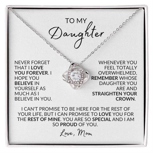 To My Daughter | Love Mom | White Background | Love Knot Necklace