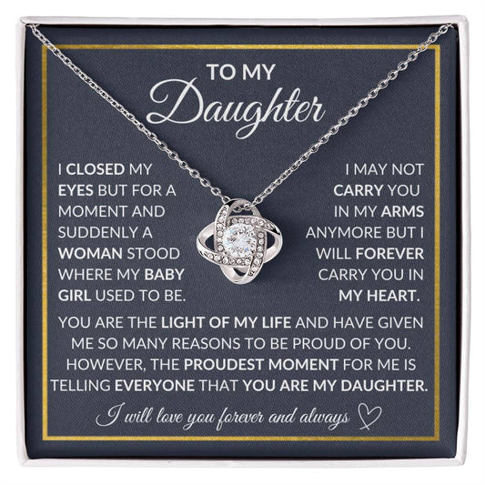 To My Daughter | Closed My Eyes | Grey & Gold | Love Knot Necklkace