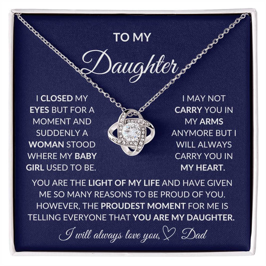 To My Daughter | Navy Background | Love Dad | Love Knot Necklace