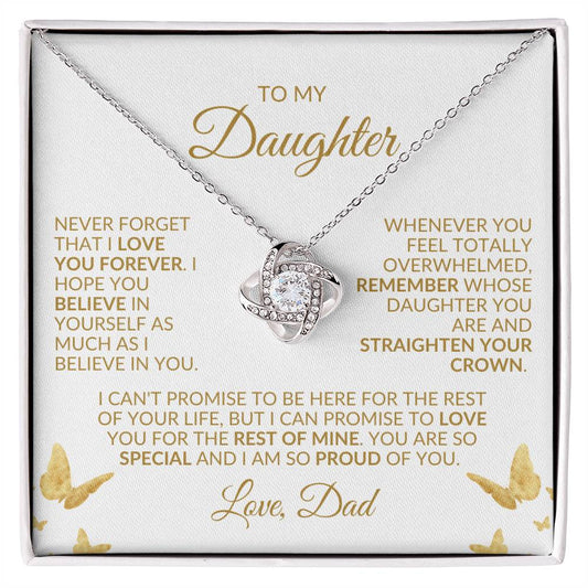 To My Daughter | Love Dad| White Background w/Gold Butterflies | Love Knot Necklace