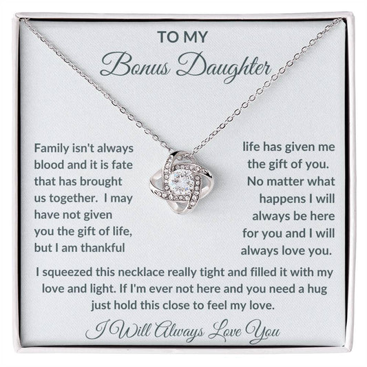 To My Bonus Daughter | White Background | Love Knot Necklace