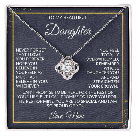 To My Beautiful Daughter | Love Mom | Grey Background/Gold Elements | Love Know Necklace