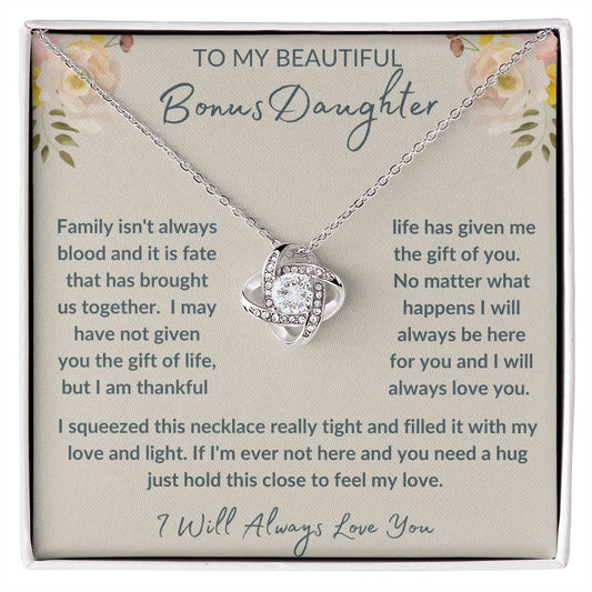 To My Beautiful Bonus Daughter | Yellow/White Flowers | Love Knot Necklace