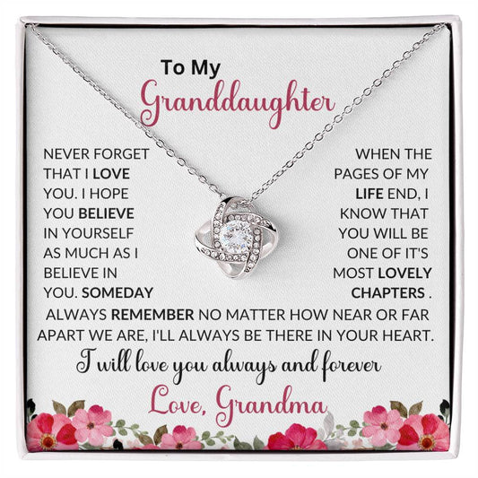 To My Granddaughter | I Will Always Love you | Love Grandma | Love Knot Necklace