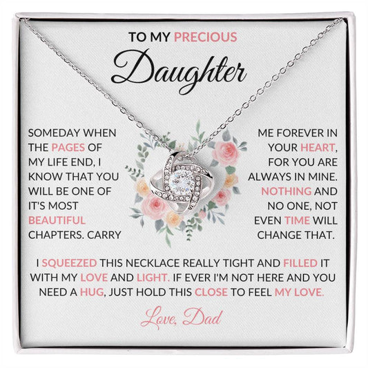 To My Precious Daughter | Pink Flowers | Love Dad | Love Knot Necklace