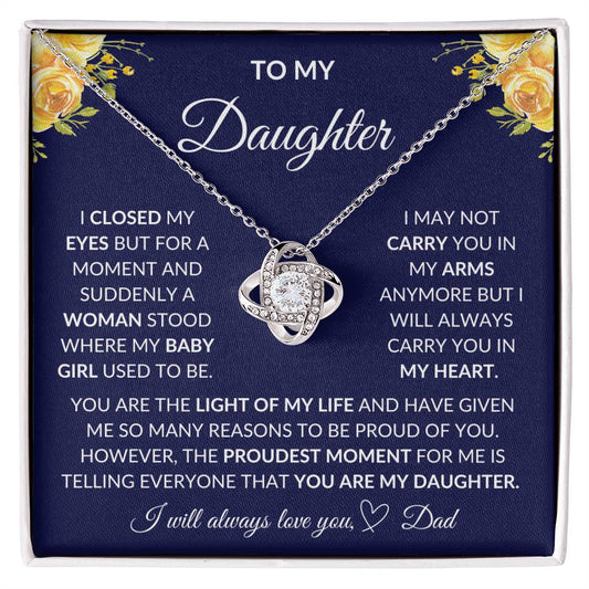 To My Daughter | Navy Background/Yellow Flowers | Love Dad | Love Knot Necklace