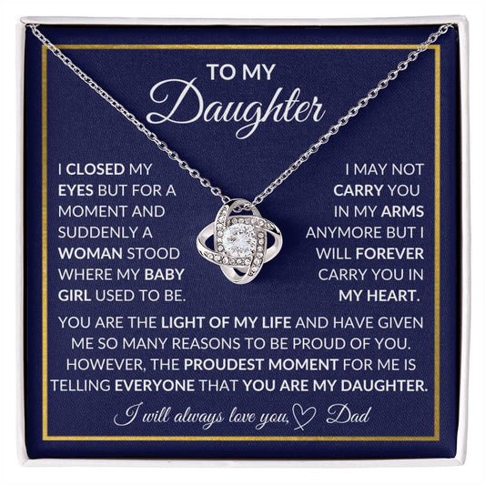 To My Daughter | Navy Background/Gold Box| Love Dad | Love Knot Necklace