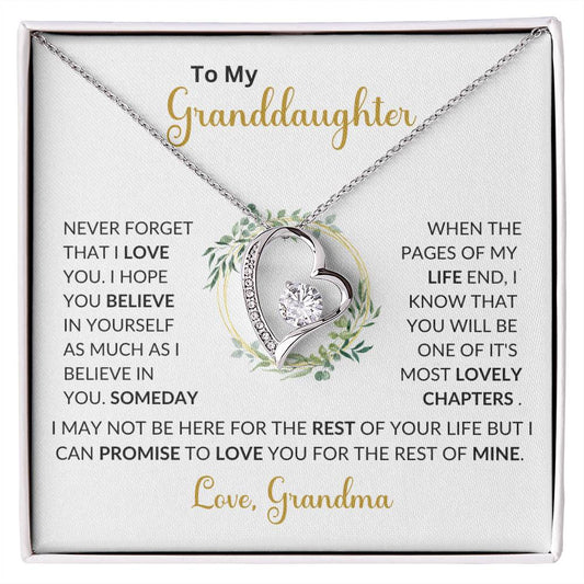 To My Granddaughter | Love Grandma | Gold Wreath with Greenery | Forever Love Necklace