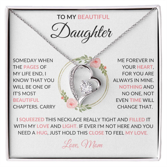 To My Beautiful Daughter | Pink Flowers | Love Mom | Forever Love Necklace