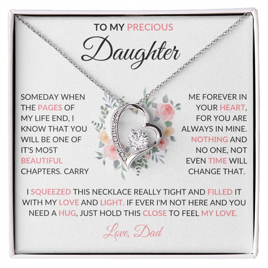 To My Precious Daughter | Pink Flower Heart | Love Dad | Forever Love Necklace