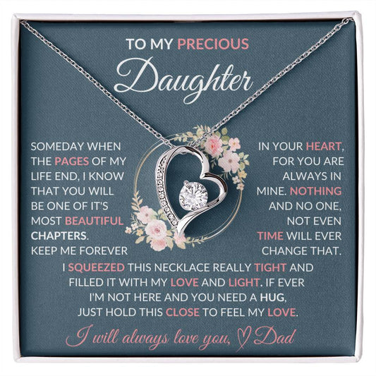 To My Precious Daughter | Pink Flowers/Blue Background | Love Dad | Forever Love Necklace